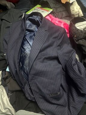 Coach Men's Navy Pinstripe Suit Jacket